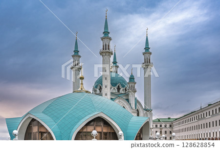 Kul Sharif mosque in Kazan Kremlin, Tatarstan, Russia. It is tourist attraction of Kazan. Kul Sharif mosque in Kazan Kremlin, Tatarstan, Russia. It is tourist attraction of Kazan. 128628854