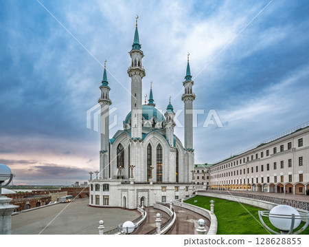 Kul Sharif mosque in Kazan Kremlin, Tatarstan, Russia. It is tourist attraction of Kazan. Kul Sharif mosque in Kazan Kremlin, Tatarstan, Russia. It is tourist attraction of Kazan. 128628855