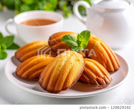 Freshly baked Madeleines tea time 2 Freshly baked Madeleines tea time 2 128629192