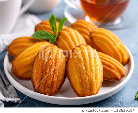 Freshly baked Madeleines at Tea Time 4 Freshly baked Madeleines at Tea Time 4 128629194
