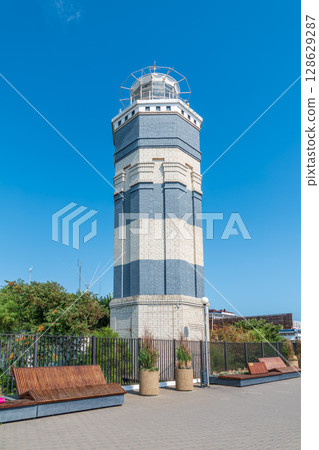 A lighthouse located in Anapa, Russia, on the shores of the Black Sea. 128629287