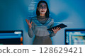 Group adult Asia female software developer mentor leader manager talk strategy plan to executive write prompt AI bot IT app program nomad, video game, designer, data center. Projecting slideshow code. 128629421