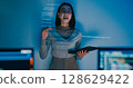 Group adult Asia female software developer mentor leader manager talk strategy plan to executive write prompt AI bot IT app program nomad, video game, designer, data center. Projecting slideshow code. 128629422