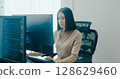 Young adult Asia female freelance typing write prompt AI bot IT app smart program nomad, video game, terminal with coding language, user interface, designer, big data center on desktop computer. 128629460