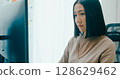 Closeup Adult Asia female freelance typing write prompt AI bot IT app smart program nomad, video game, terminal with coding language, user interface, designer, big data center on desktop computer. 128629462