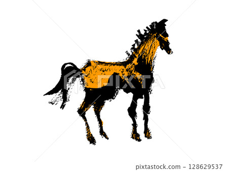New Year's card design: Hand-drawn Japanese-style brush illustration of a horse 128629537