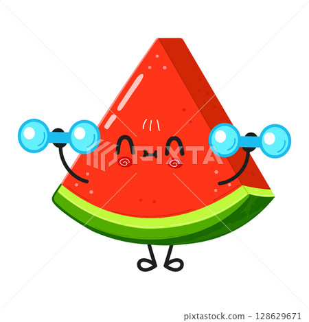 A cute watermelon character joyfully holding up binoculars ready to explore. 128629671