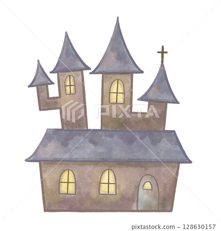 Classical Western-style mansion illustration for Halloween | Watercolor-style haunted house (with transparency) Classical Western-style mansion illustration for Halloween | Watercolor-style haunted house (with transparency) 128630157