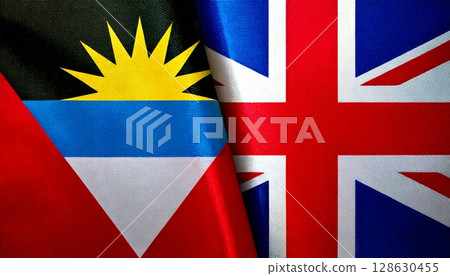 United Kingdom and Antigua and Barbuda flags. 128630455