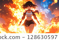 一名女孩背負火焰勇敢前進 128630597