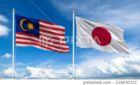 日本和馬來西亞國旗 128630723