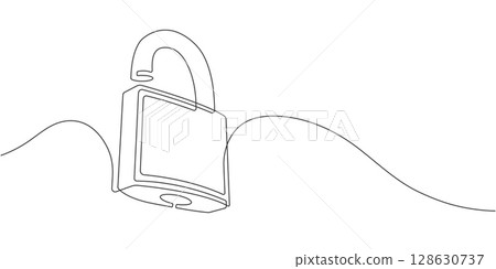 Security lock.Continuous line drawing of padlock.Vector illustration. 128630737