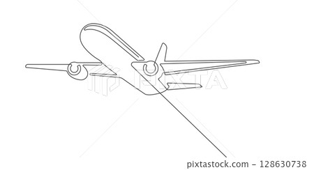 Flying plane.Airplane.Air flights.Continuous line drawing.Vector illustration . Flying plane.Airplane.Air flights.Continuous line drawing.Vector illustration . 128630738