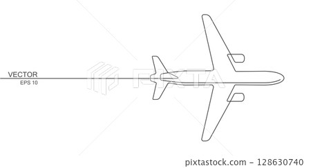 Flying plane.Airplane.Air flights.Continuous line drawing.Vector illustration . 128630740