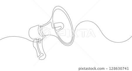 Megaphone.Public horn speaker.Continuous line drawing.Vector illustration . Megaphone.Public horn speaker.Continuous line drawing.Vector illustration . 128630741