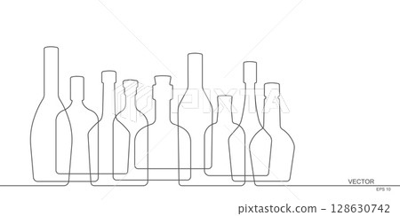 Drink Background.Alcoholic drinks concept.Continuous line drawing.Vector illustration . Drink Background.Alcoholic drinks concept.Continuous line drawing.Vector illustration . 128630742