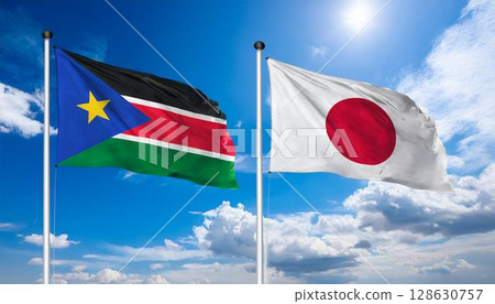 日本和南蘇丹國旗 128630757