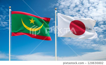日本和茅利塔尼亞國旗 128630802