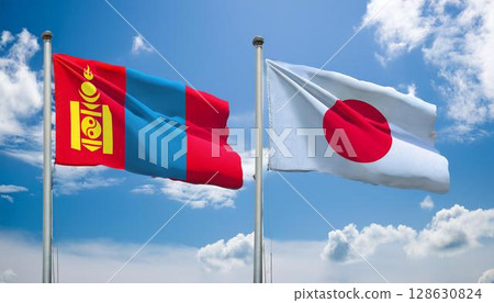 日本與蒙古國旗 128630824