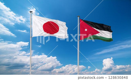 日本和約旦國旗 128630848
