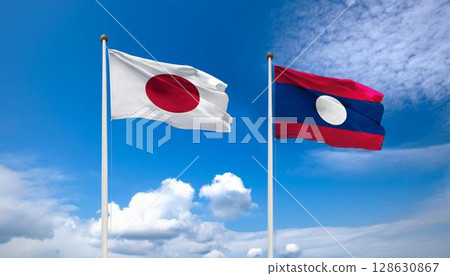 日本和寮國國旗 128630867