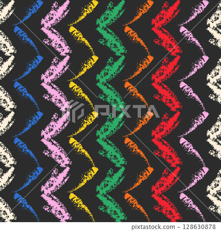 black ethnical geometrical seamless pattern with colorful triangles 128630878