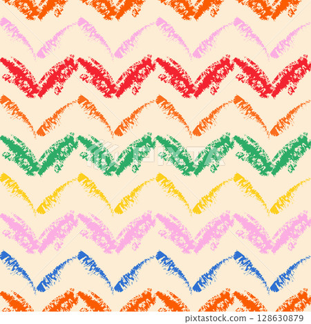 Beige ethnical geometrical seamless pattern with colorful triangles 128630879