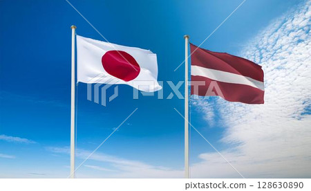 日本和拉脫維亞國旗 128630890