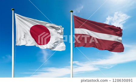 日本和拉脫維亞國旗 日本和拉脫維亞國旗 128630891