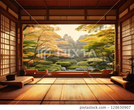 日式房間、榻榻米、花園 日式房間、榻榻米、花園 128630907