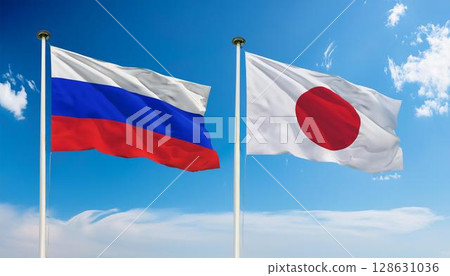 Japanese and Russian flags 128631036