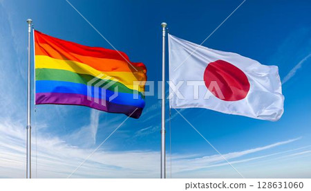 Japanese flag and rainbow flag 128631060