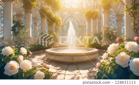 Fountain and view of rose garden 2 128631113