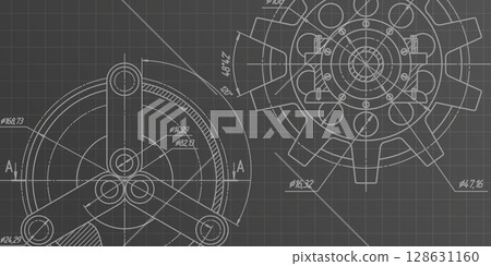 Gear background.Technological black background.Engineering education.Technical banner.Vector illustration . Gear background.Technological black background.Engineering education.Technical banner.Vector illustration . 128631160