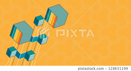 Abstract yellow background.Colorful isometric 3d cubes. Cubic elements and blocks.Vector illustration . 128631199