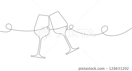 Two glasses.One line drawing.Alcoholic drink.Vector illustration . 128631202