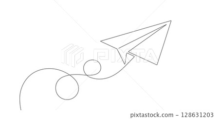 Paper airplane is flying.Business concept.One line drawing.Vector illustration . Paper airplane is flying.Business concept.One line drawing.Vector illustration . 128631203