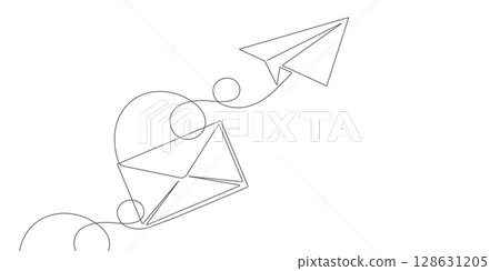 Paper envelope.News message.Paper airplane.One line drawing.Vector illustration . Paper envelope.News message.Paper airplane.One line drawing.Vector illustration . 128631205