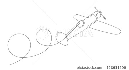Propeller plane.Flying plane.Continuous line drawing.Vector illustration . Propeller plane.Flying plane.Continuous line drawing.Vector illustration . 128631206