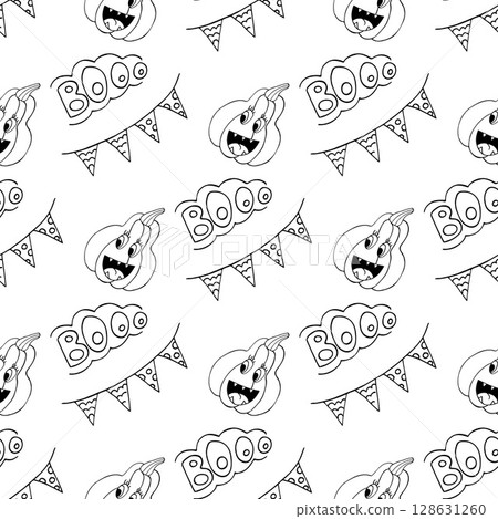 Halloween Monochrome pattern in hand draw style Halloween Monochrome pattern in hand draw style 128631260