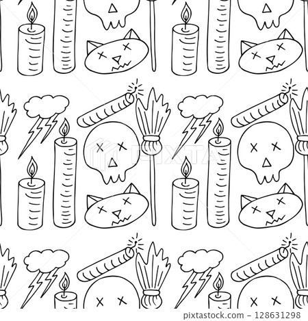 Halloween Monochrome pattern in hand draw style Halloween Monochrome pattern in hand draw style 128631298
