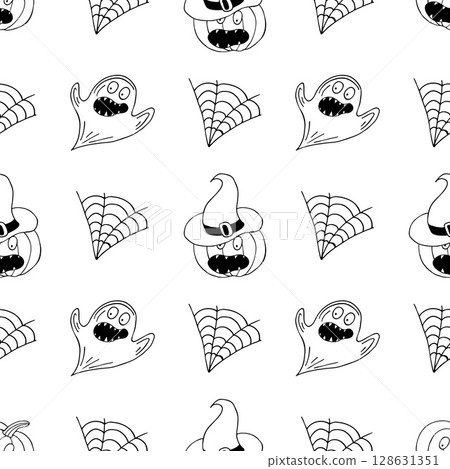 Halloween Monochrome pattern in hand draw style Halloween Monochrome pattern in hand draw style 128631351