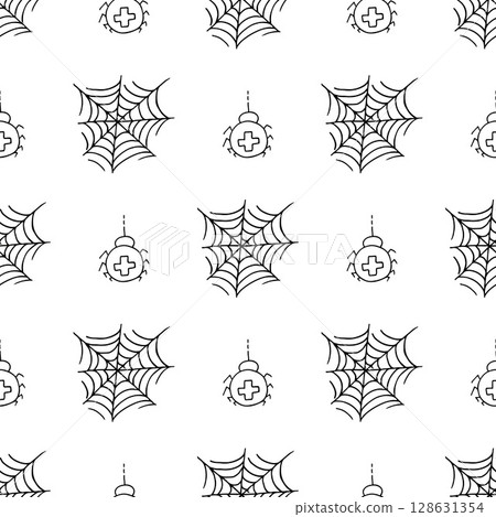 Halloween Monochrome pattern in hand draw style Halloween Monochrome pattern in hand draw style 128631354