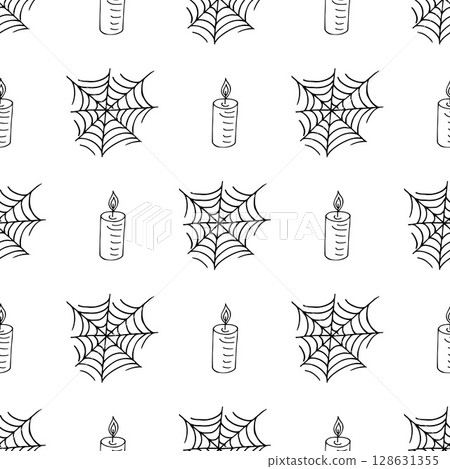 Halloween Monochrome pattern in hand draw style Halloween Monochrome pattern in hand draw style 128631355