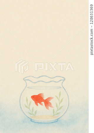 Goldfish series: Japanese-style background of goldfish bowl and aquatic plants (vertical) 128631369