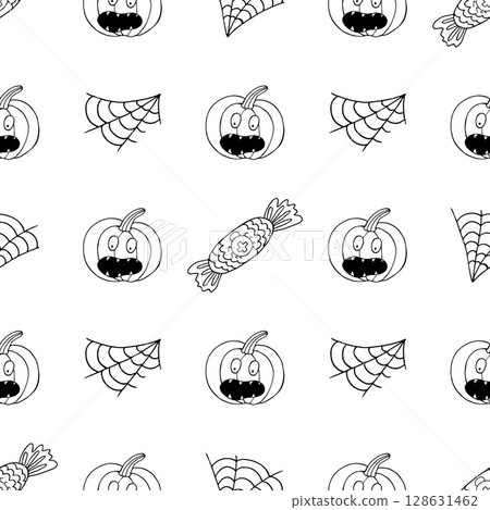 Halloween Monochrome pattern in hand draw style Halloween Monochrome pattern in hand draw style 128631462
