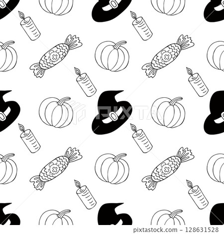 Halloween Monochrome pattern in hand draw style Halloween Monochrome pattern in hand draw style 128631528