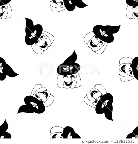 Halloween Monochrome pattern in hand draw style 128631533