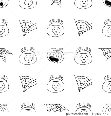 Halloween Monochrome pattern in hand draw style Halloween Monochrome pattern in hand draw style 128631537
