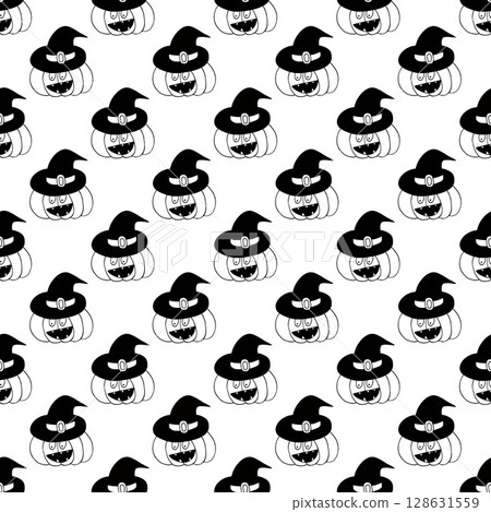 Halloween Monochrome pattern in hand draw style 128631559